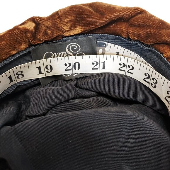 PLAZA SUITE Cloche Bucket Hat Women's Tan Velvet Velour Bow Lined Retro Classic - Picture 15 of 15